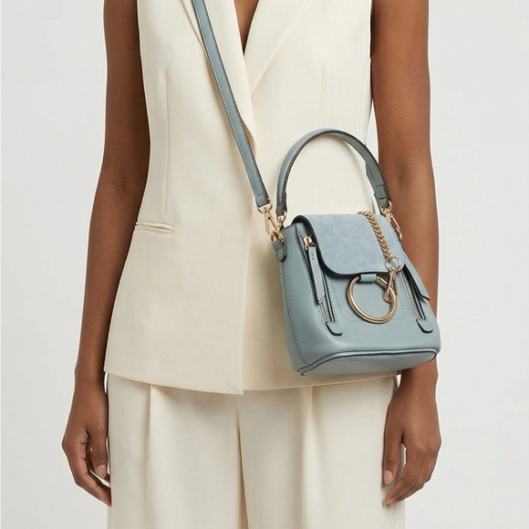 Handbags - Leather Top-Handle Crossbody Bag in Light Blue